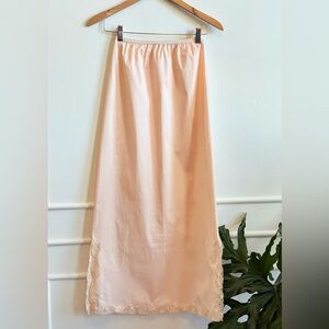 Vintage Chic Lace-Trimmed Maxi Slip in Soft Peach